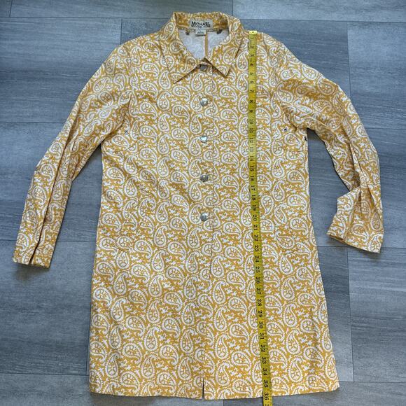 Michael Kors LARGE Yellow White Paisley Print Long Topper Dress Jacket Stretch - Picture 7 of 7